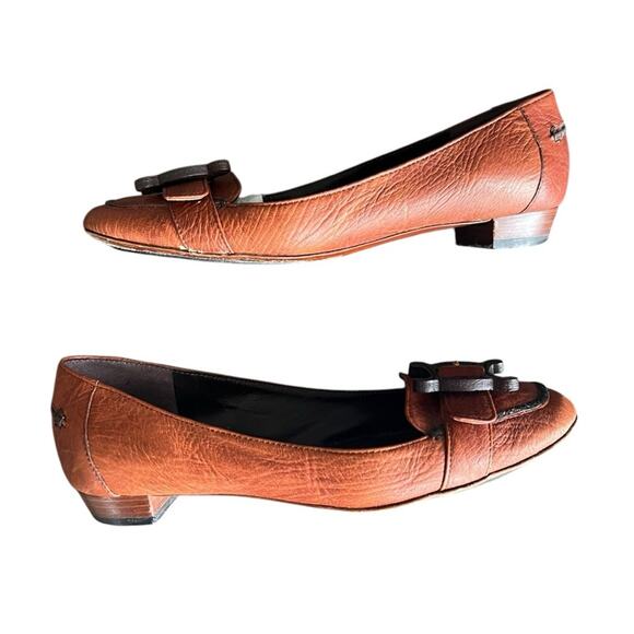 Celine Women’s Vintage Wooden Triomphe Cognac Brown Orange Leather Ballet Flat - Picture 5 of 11